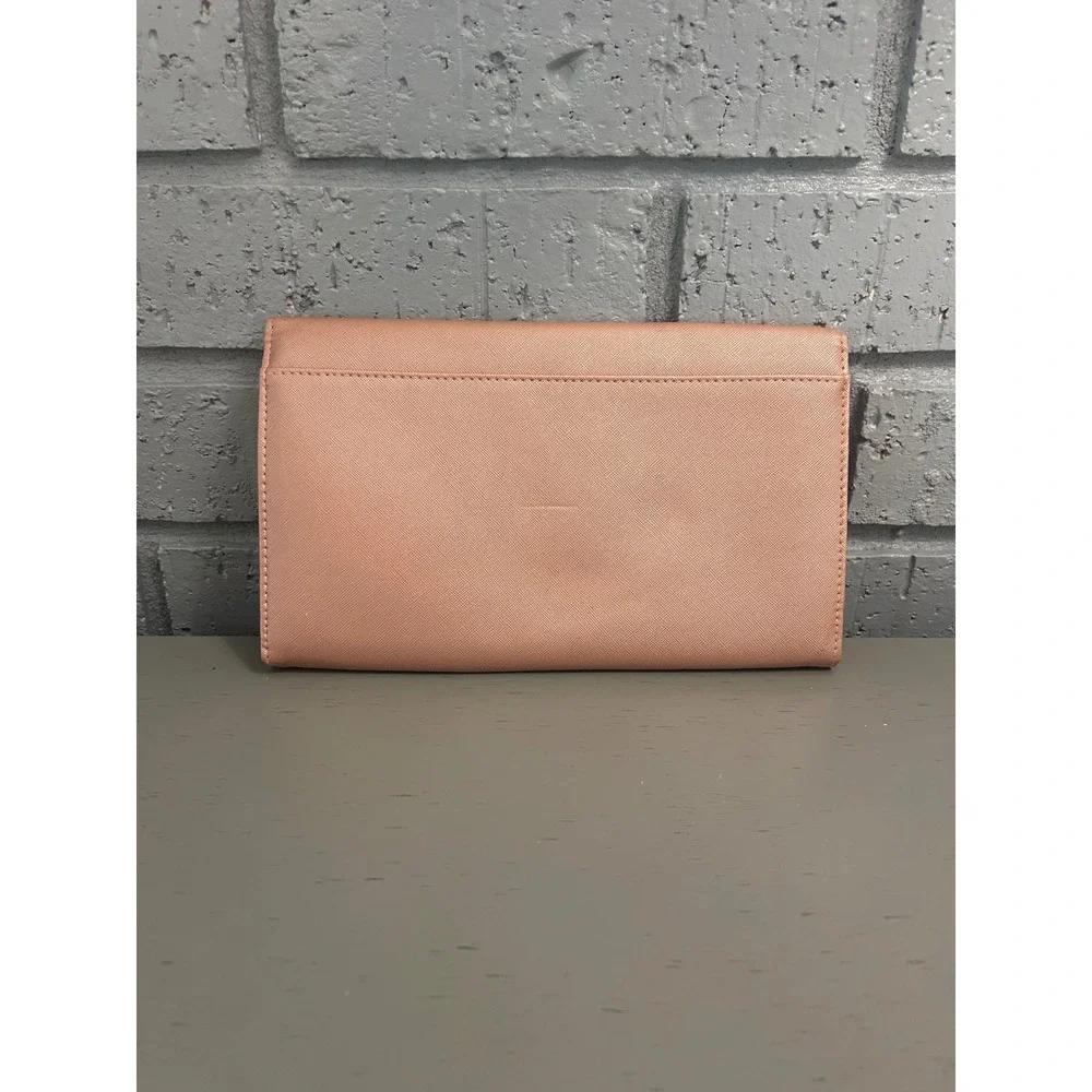 Mary Square Rose Gold Clutch Wallet Saffiano Vegan Leather